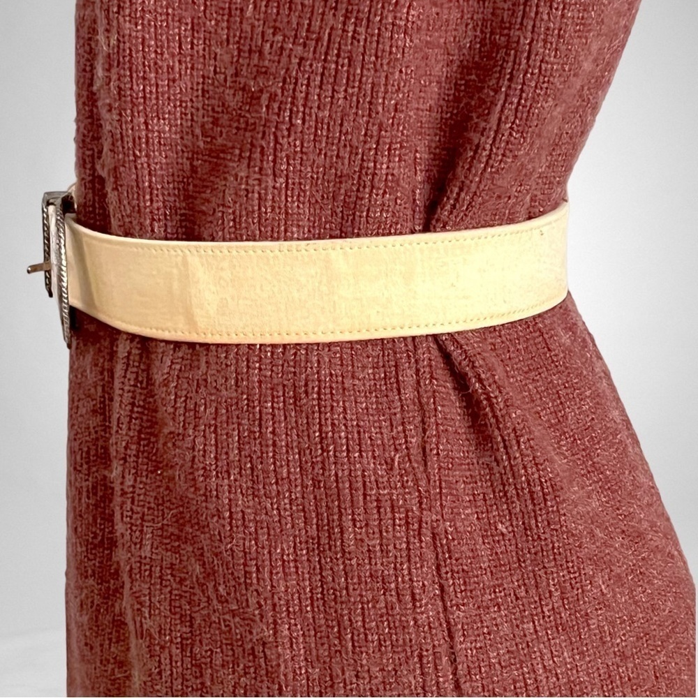 Vintage Western Canvas Belt SZ L Cream Silver - Picture 3 of 9